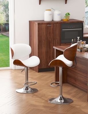 45 Pounds Adjustable Height Bar Chair with Backrest and Footrest PU Leather Upholstery