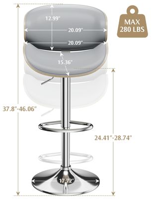 Adjustable Height Swivel Bar Stools with Back and Footrest PU Leather Upholstered Seat
