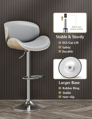 Adjustable Height Swivel Bar Stools with Back and Footrest PU Leather Upholstered Seat