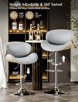 Adjustable Height Swivel Bar Stools with Back and Footrest PU Leather Upholstered Seat