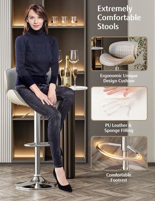 Adjustable Height Swivel Bar Stools with Back and Footrest PU Leather Upholstered Seat