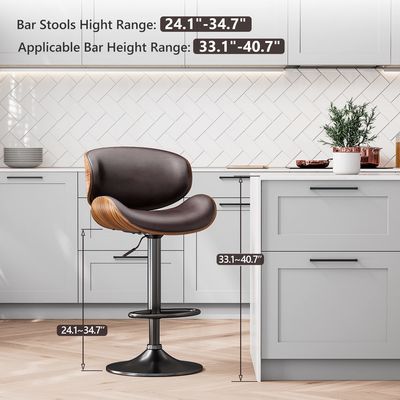 Adjustable Height Swivel Bar Stool Upholstered in PU Leather for Commercial Furniture