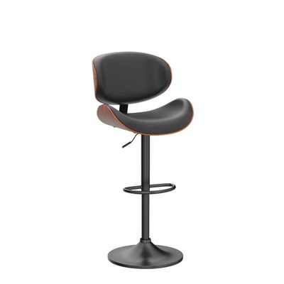 Outdoor PU Leather Upholstered Bar Chair with Back and Footrest Adjustable Height
