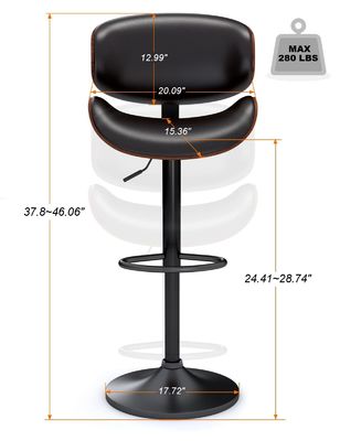 Outdoor PU Leather Upholstered Bar Chair with Back and Footrest Adjustable Height