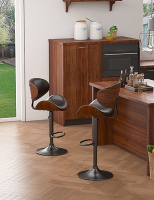 Outdoor PU Leather Upholstered Bar Chair with Back and Footrest Adjustable Height