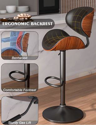Outdoor PU Leather Upholstered Bar Chair with Back and Footrest Adjustable Height