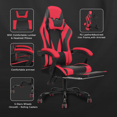Synthetic Leather High Back Racing Gaming Chair with Footrest and Adjustable Height