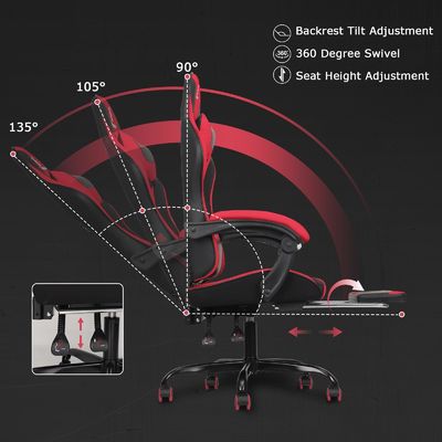 Synthetic Leather High Back Racing Gaming Chair with Footrest and Adjustable Height