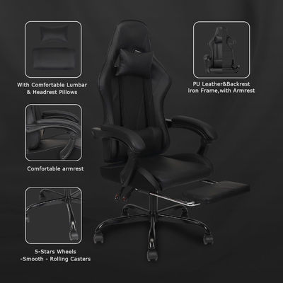 Maximum Weight of 300 Pounds High Back Gaming Chair with Footrest and Recliner Function