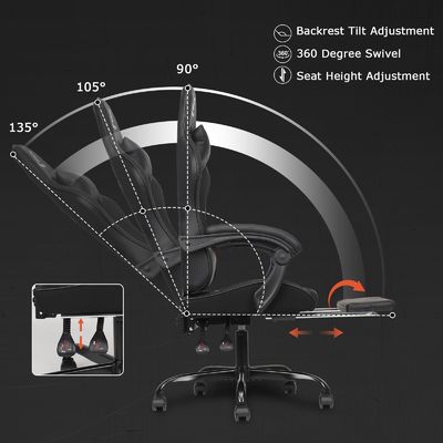 Maximum Weight of 300 Pounds High Back Gaming Chair with Footrest and Recliner Function