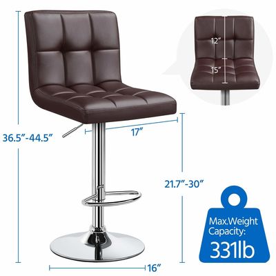 Height Adjustable Modern Barstools with Swivel PU Leather Chair 19.5&quot;D x 17&quot;W x 36.5&quot;H