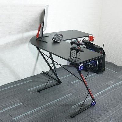 Workspace Home Office L-shaped Computer Gaming Table with Round Corner Monitor Stand