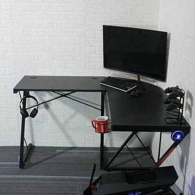 Workspace Home Office L-shaped Computer Gaming Table with Round Corner Monitor Stand