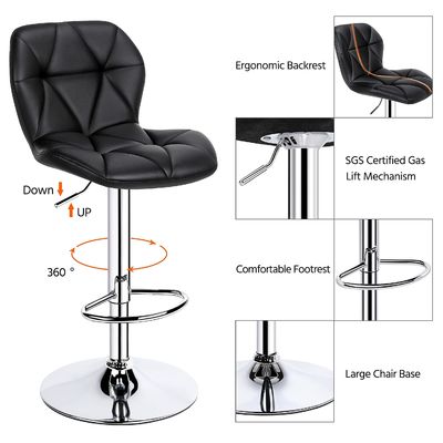 Bar Chair with Backrest Height Adjustable Swivel Tall Bar Stools Modern PU Leather