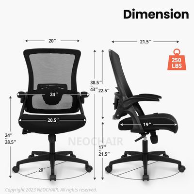 Flip-up Armrest Mesh Executive Lumbar Support Swivel Chair for Home Office by Alinunu