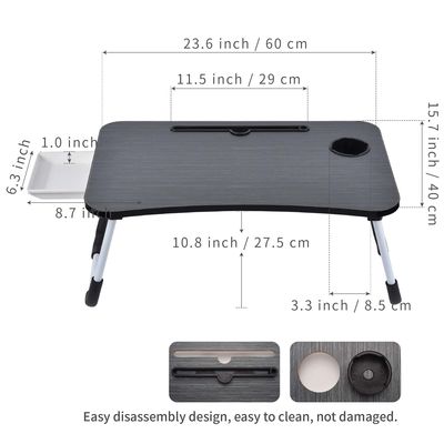 Portable Foldable Laptop Bed Table Desk Tray with Cup Holder 15.7&quot;D x 23.6&quot;W x 11&quot;H