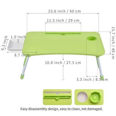 Foldable Lap Desk Bed Tray with Cup Holder and Product Dimensions 15.7&quot;D x 23.6&quot;W x 11&quot;H