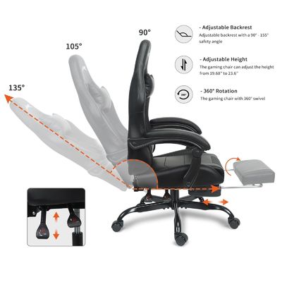 Height Adjustable Gaming Chair with Lumbar Support and Footrest Customized Color