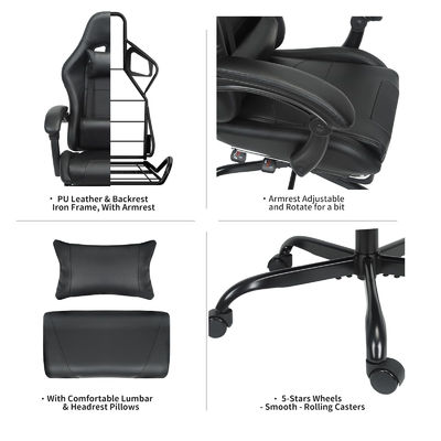 Height Adjustable Gaming Chair with Lumbar Support and Footrest Customized Color