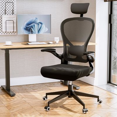 Swivel Function and Flip-up Arms Ergonomic Home Office Desk Chair with Height Adjust