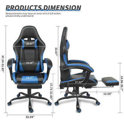 Customized Color Height Adjustable Video Gaming Chair with Lumbar Support and Footrest