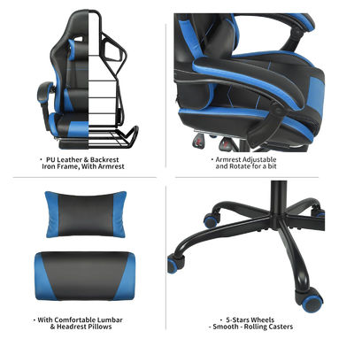 Customized Color Height Adjustable Video Gaming Chair with Lumbar Support and Footrest