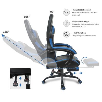 Customized Color Height Adjustable Video Gaming Chair with Lumbar Support and Footrest