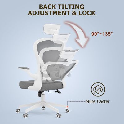 Modern Swivel Chair with Flip-up Arms Metal Type metal Ergonomic Home Office Desk Chair