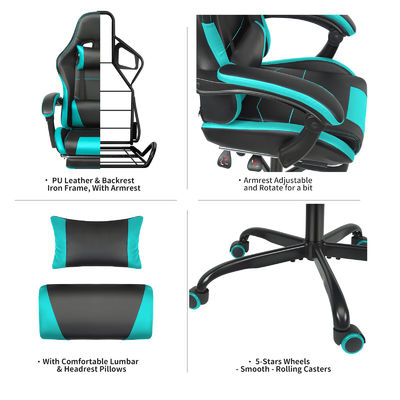 Stylish Modern Design Metal Gaming Chair with Height Adjustment Lumbar Support and Footrest