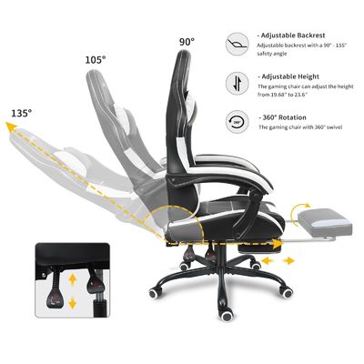 Ergonomic Design Adjustable Height Gaming Chair with Lumbar Support and Footrest