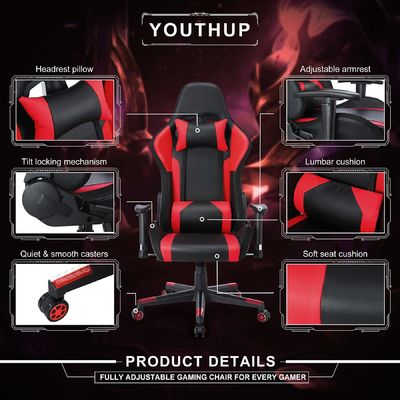 ALINUNU Customizable Leather RGB Gaming Chair with LED Light Bar and Fabric Material