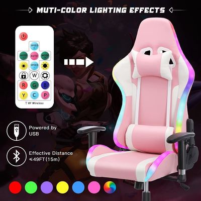 Adjustable Computer Office Gaming Chair with Massage Feature and LED Light Bar ALINUNU
