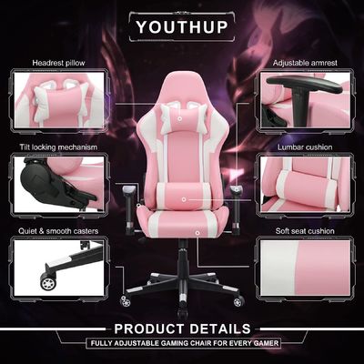 Adjustable Computer Office Gaming Chair with Massage Feature and LED Light Bar ALINUNU