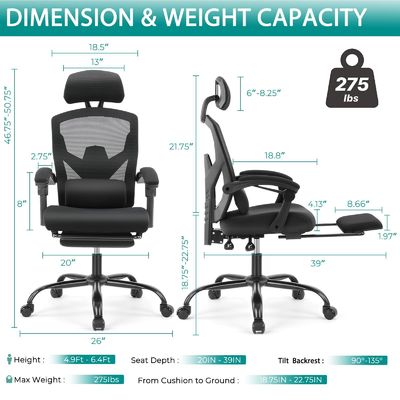 Back Mesh Rolling Swivel Reclining Chairs for Office 360 Swivel/ Height Adjust 34.4 Pounds