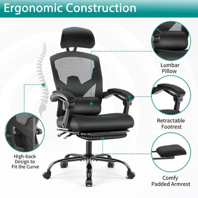 Back Mesh Rolling Swivel Reclining Chairs for Office 360 Swivel/ Height Adjust 34.4 Pounds