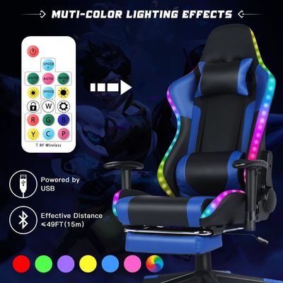 Customized Color Leather RGB Gaming Swivel Chair with LED Light Bar and Massage Feature