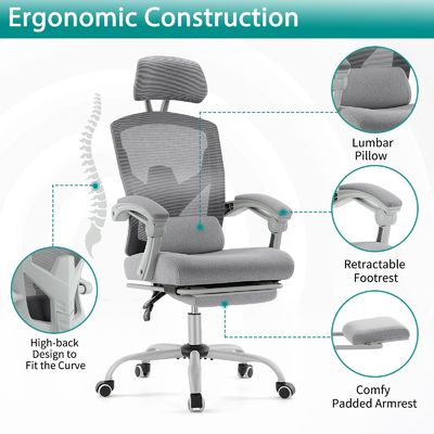 ALINUNU Back Mesh Office Chair with Footrest 34.39 Pounds and Reclining Function