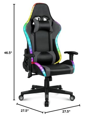 27.5&quot;D x 27.5&quot;W x 46.5&quot;H Gaming Swivel Chair with LED Light Bar and Massage Function
