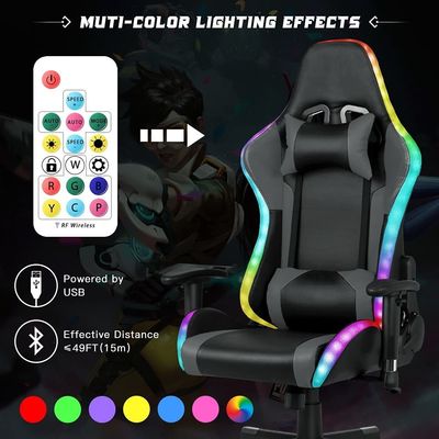 27.5&quot;D x 27.5&quot;W x 46.5&quot;H Gaming Swivel Chair with LED Light Bar and Massage Function