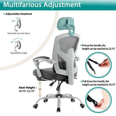 ALINUNU Back Mesh Office Chair with Footrest 34.39 Pounds and Reclining Function