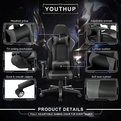 27.5&quot;D x 27.5&quot;W x 46.5&quot;H Gaming Swivel Chair with LED Light Bar and Massage Function