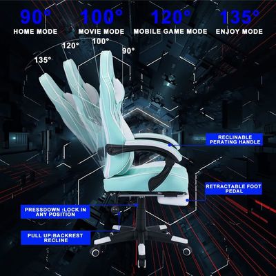 Ergonomic Swivel Gaming Chair Leather Seat with Massage Function and Foldable Design