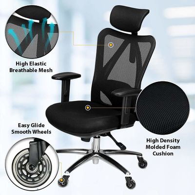 Thickened Seat Cushion Ergonomic Home Computer Desk Chair with Lumbar Support Headrest and Armrests