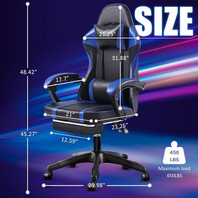 360 Swivel Ergonomic Gaming Chair with Footrest Height Adjustable and Recliner