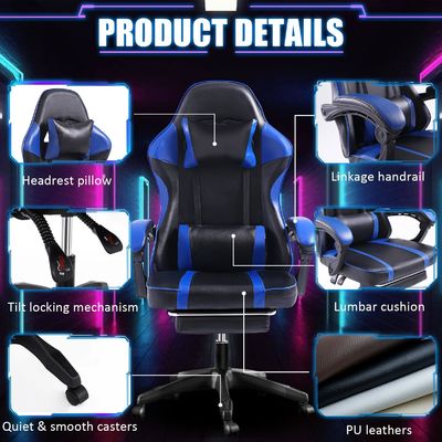 360 Swivel Ergonomic Gaming Chair with Footrest Height Adjustable and Recliner