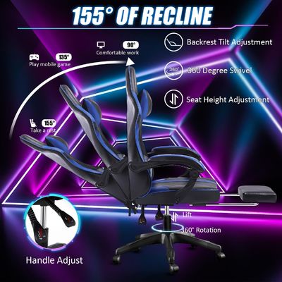 360 Swivel Ergonomic Gaming Chair with Footrest Height Adjustable and Recliner