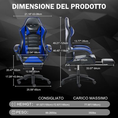 Ergonomic Gaming Chair with Adjustable Height and Footrest in Customized Color