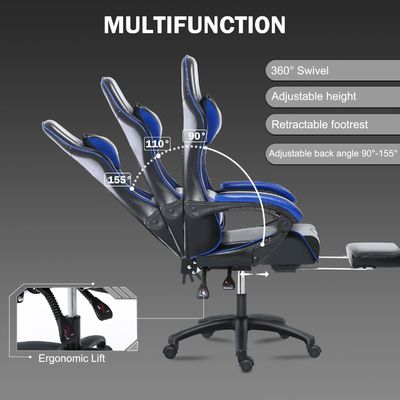 Ergonomic Gaming Chair with Adjustable Height and Footrest in Customized Color