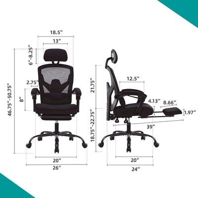 Mail Packing Ergonomic Office Chairs Reclining Backed Mesh Chairs with Lumbar Support