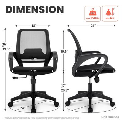Foam Seat Mesh Computer Chair with Lumbar Support Adjustable Ergonomic Desk Chair